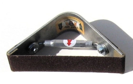 The Hoof Sander/Buffer is used to lightly sand the hoof's outer wall and "fine finish" the Mustang Roll. There are two grits, Coarse and Fine. Experiment to see which one, or both, suits you best. Belt can be "rotated" around handle for extended life. Sturdy Aluminum handle with adjustable belt tension.