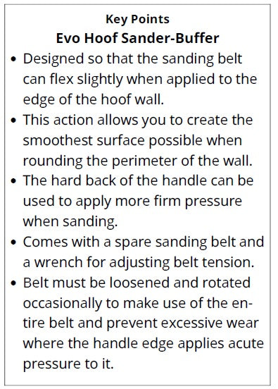 Text description of the Evo Hoof Sander-Buffer with key points