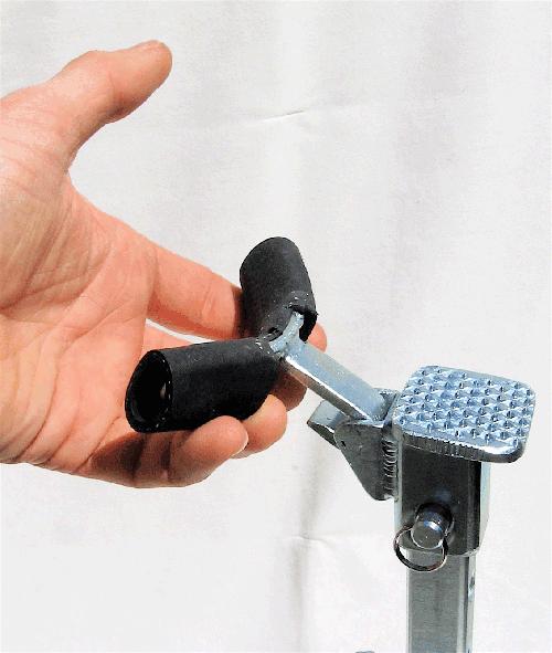 Photo of Jaime Jackson's professional tripod hoof stand with tool caddy, the most sophisticated tripod hoof stand especially designed for the natural hoof care practitioners designed by a former farrier and hoof care expert. It includes height adjustment and flip cradle.